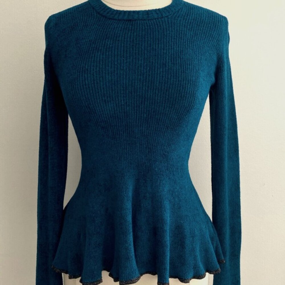 Anthropologie Teal Peplum Sweater